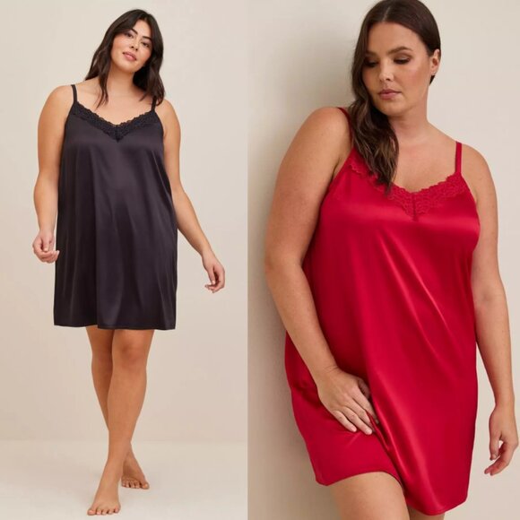 NWT Torrid 4 Dream Satin Lace Trim Sleep Cami Gown (2) Black & Red 4X 26 - Picture 1 of 8